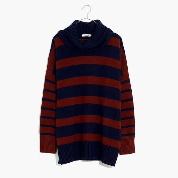 Madewell Engelhart Striped Turtleneck Wool Cotton Blend Sweater Brown Navy XS - Picture 3 of 13